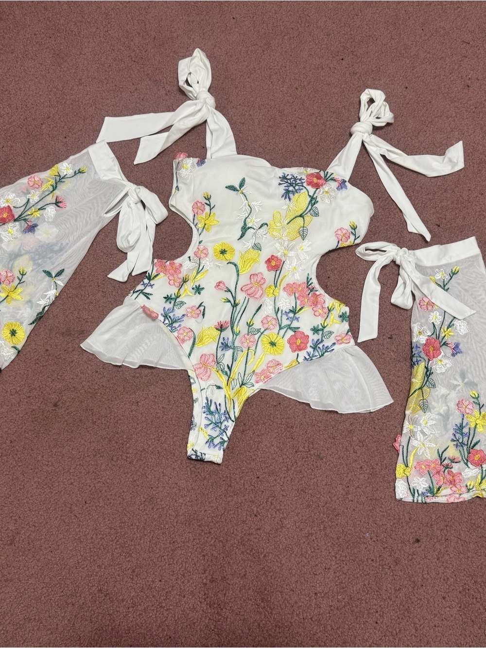 New large white floral flower bodysuit top rave festival boho raver outfit dress - Picture 2 of 9